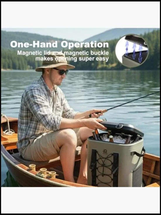 Insulated Magnetic Cooler Backpack Leakproof 48H Soft Cooler for Camping - Picture 4 of 6